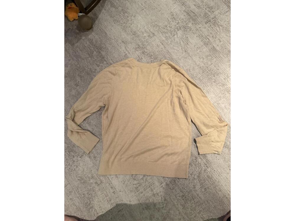 Quince Beige V-Neck Organic Cotton/Cashmere Blend Sweater, Size L - Picture 4 of 4